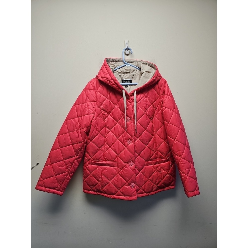 Dennis Basso Water Resistant Quilted Jacket Hood Pink Sorbet Size Large